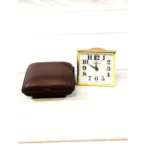 Vintage Seth Thomas Travel Alarm Clock Brown Case Germany READ